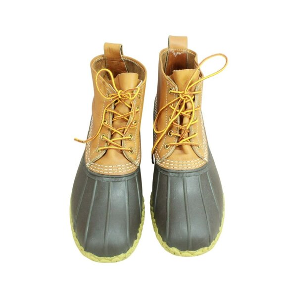 LL Bean Brown Leather Lace Up Round Toe Unlined Ankle Duck Boots Size 11 M - Picture 5 of 10